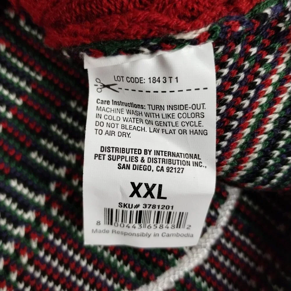 Merrry Makings Dog XXL Holiday Snowman Pet Sweater Red and Green Tartan Plaid